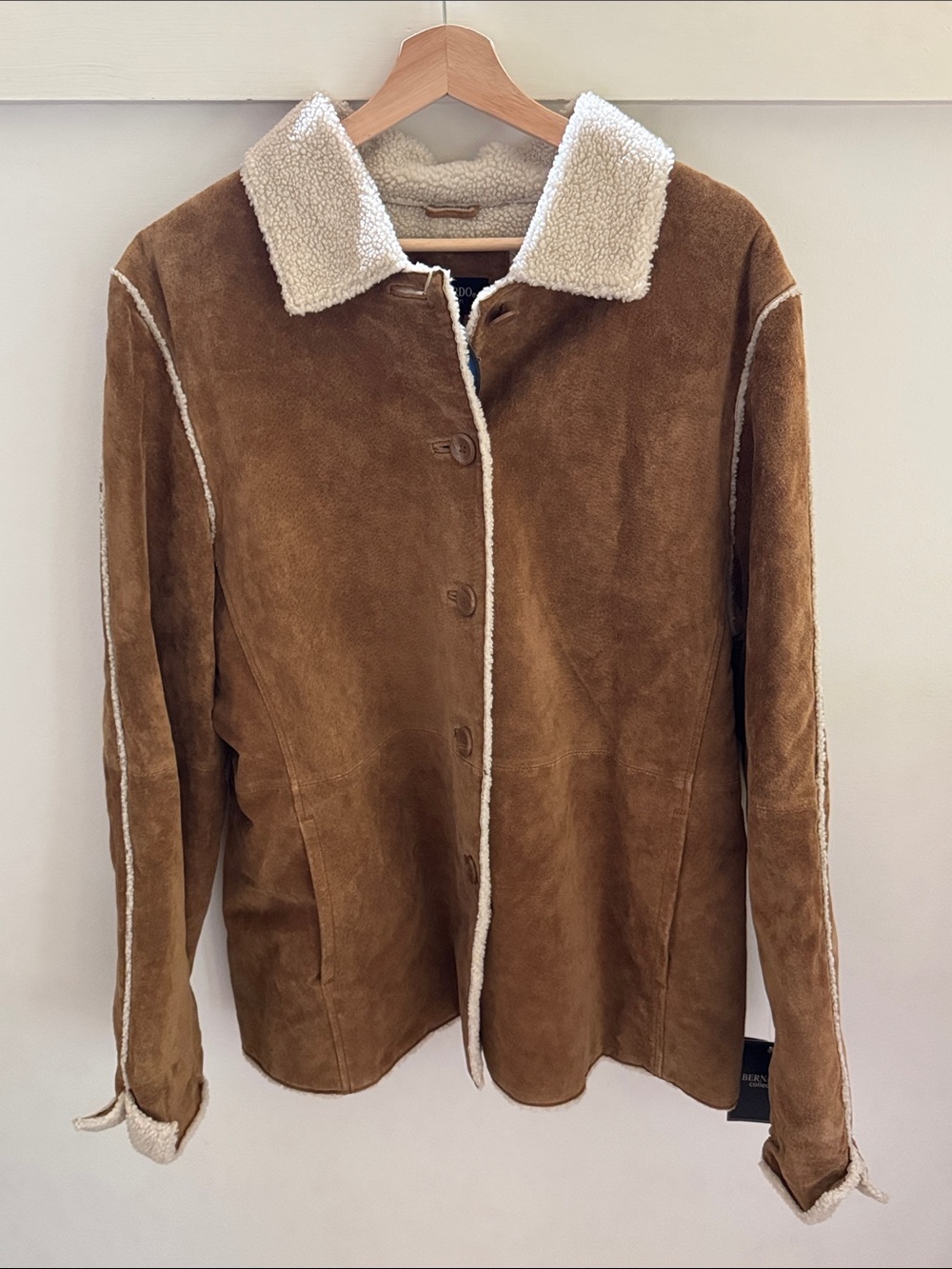 Bernardo Genuine Leather Suede Sherpa Coat Jacket Women’s Size XL Camel Brown